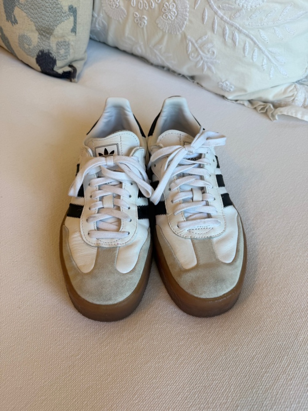 adidas samba White Sneakers with Black Stripes and Gum Sole - Picture 2 of 7